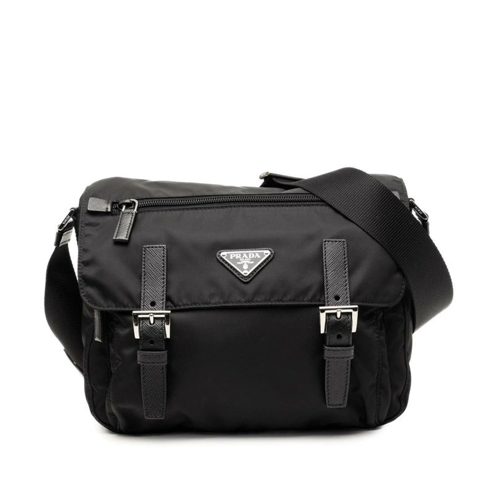 Prada Triangle Plate Re Shoulder Bag Black